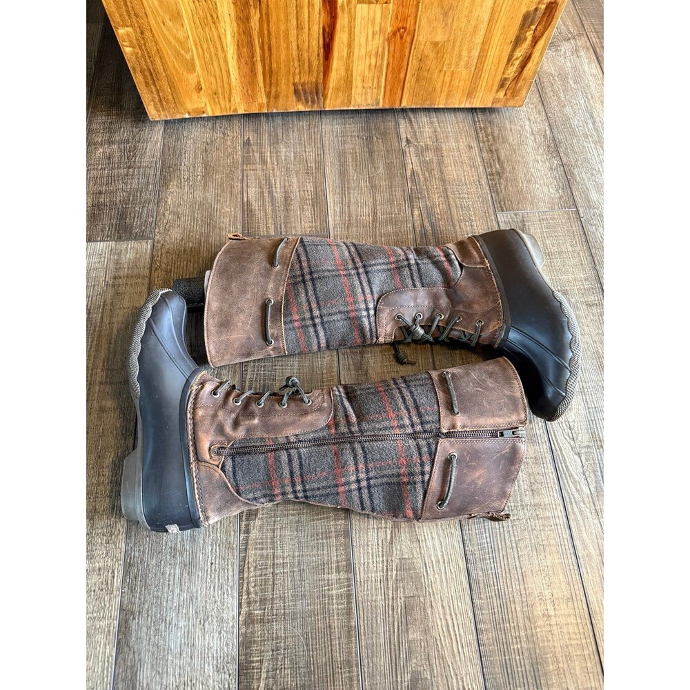 Sperry Saltwater Sela Tall Boots Sz. 8.5 Brown Wool Plaid - Picture 5 of 10